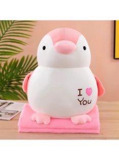   Комплект одеяло (160x105) и плюшена играчка Пингвин, 40см, Розово