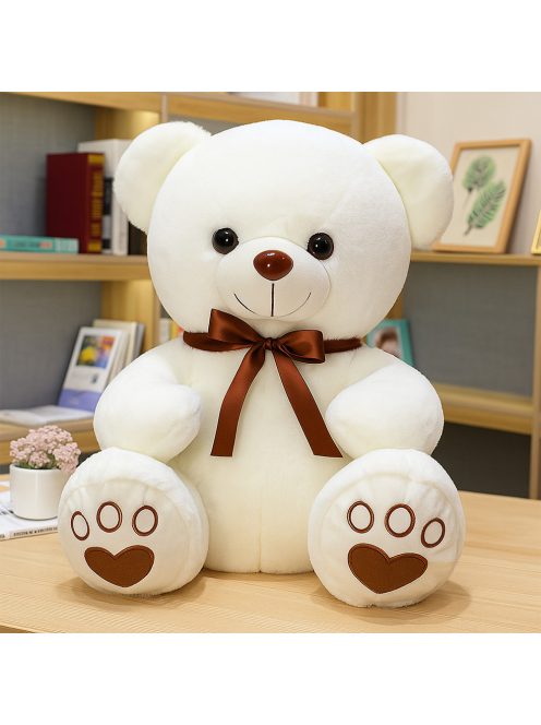 Комплект одеяло (160x105) и плюшена играчка Мече с панделка, 40см, Бяло