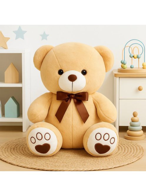 Комплект одеяло (160x105) и плюшена играчка Мече с панделка, 40см, Бежаво