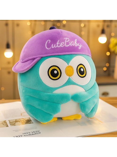 Комплект одеяло (160x105) и плюшена играчка Бухал, 40см, Син