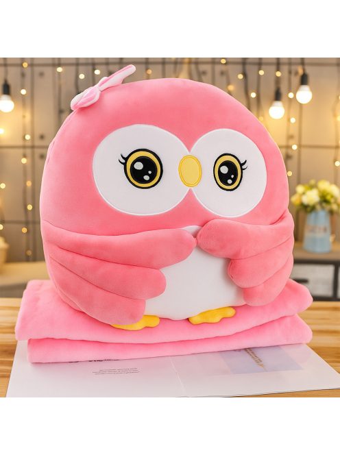 Комплект одеяло (160x105) и плюшена играчка Сова, 40см, Розово