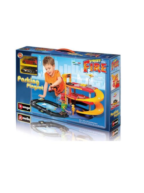 Детски комплект Паркинг с 2 броя коли 1:43, Bburago Street Fire, 85 х 69 х 43 см., 