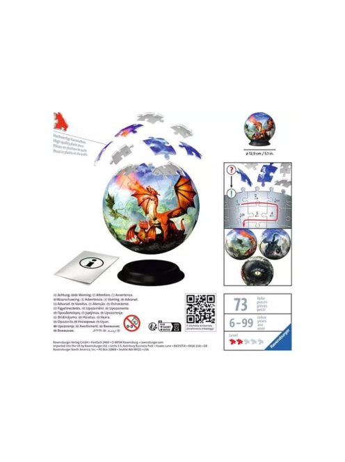 ПЪЗЕЛ 3D за деца топка (72ч) Мистичен дракон, Ravensburger Puzzle Mystical dragon, 13 x 13 cm, 11565