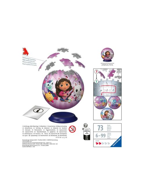  ПЪЗЕЛ 3D за деца топка (72ч) Къщата за кукли на Габи, Ravensburger Puzzle Gabby's Dollhouse, 13 x 13 cm, 11594