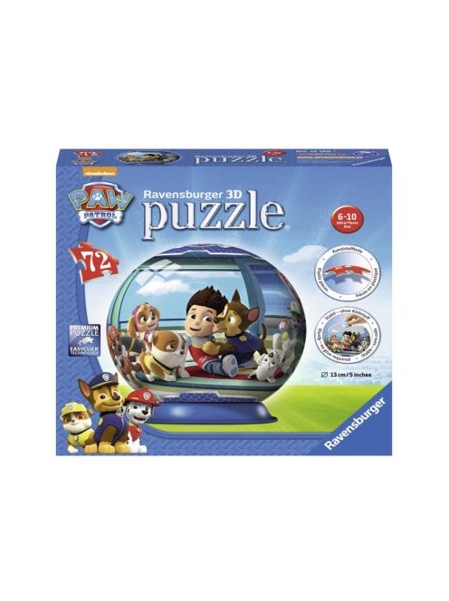 ПЪЗЕЛ 3D за деца топка (72ч) Пес патрул,  Ravensburger Puzzle Paw Patrol, 13 x 13 cm, 12186