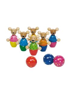   Дървена игра БОУЛИНГ с 6 кегли - Мишлета и 3 топки Goki, 19х 4.5х5 см. 
