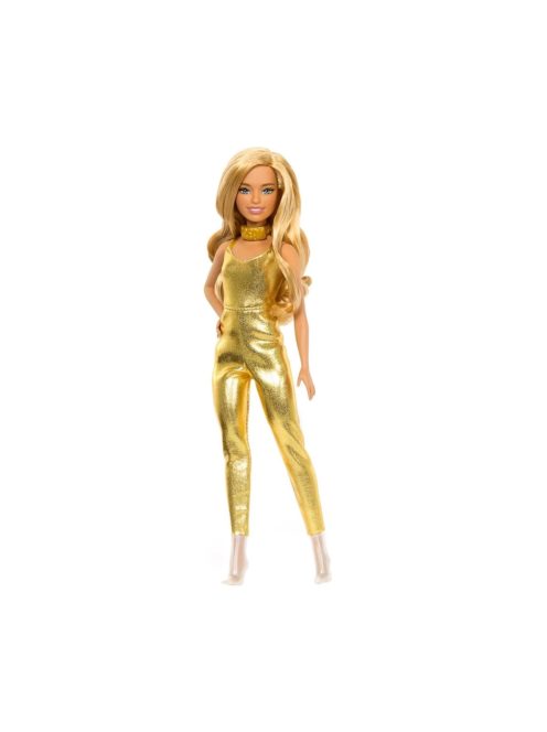 КУКЛА Барби Fashionistas Doll #222 Моден дизайн: Мечти в златно, Barbie Petite With Blonde Wavy Hair, Golden Jumpsuit, 65th Anniversary, HRH19