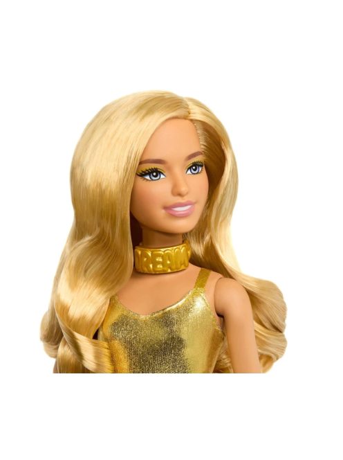 КУКЛА Барби Fashionistas Doll #222 Моден дизайн: Мечти в златно, Barbie Petite With Blonde Wavy Hair, Golden Jumpsuit, 65th Anniversary, HRH19