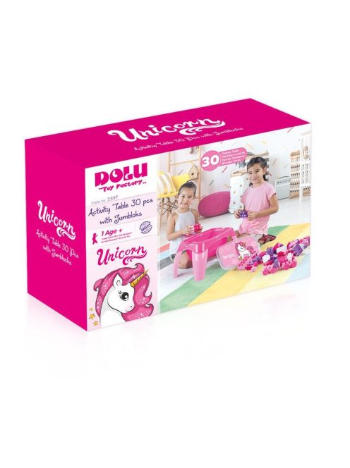 Маса с Конструктор Dolu UNICORN , 30 части, 42.5x30.5x17.5 см, 1+ години, Розова