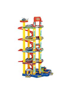  Детски комплект Паркинг - Гараж 5 нива, Хеликоперна площадка, 4 колички, 77 х 34 х 45,5 см, 3+ години