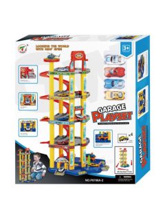   Детски комплект Паркинг - Гараж 5 нива, Хеликоперна площадка, 4 колички, 77 х 34 х 45,5 см, 3+ години