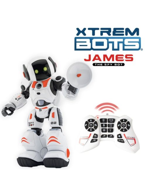 Интерактивен робот XTREM BOTS James, Дистанционно управление за програмиране на 20 функции, LED светлинни очи и звуци, Движение, 5+ години