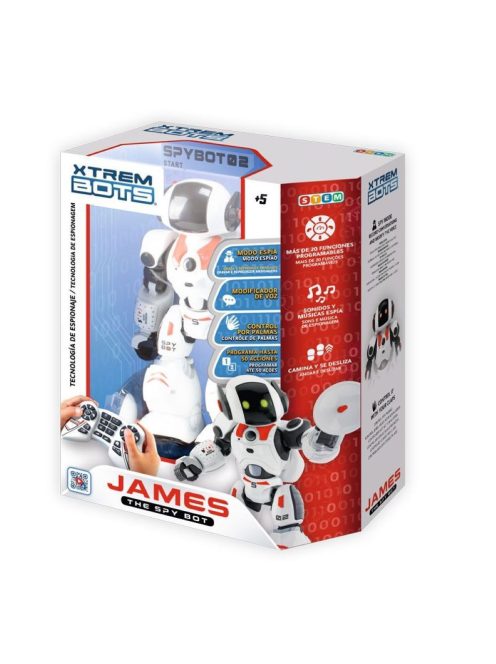 Интерактивен робот XTREM BOTS James, Дистанционно управление за програмиране на 20 функции, LED светлинни очи и звуци, Движение, 5+ години
