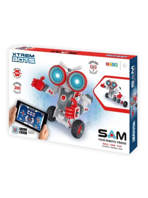 Робот за сглобяване XTREM BOTS Sam, Контрол и програмиране на движенията му чрез приложение, 130 части, 33 x 27 x 37 cm, 8+ години
