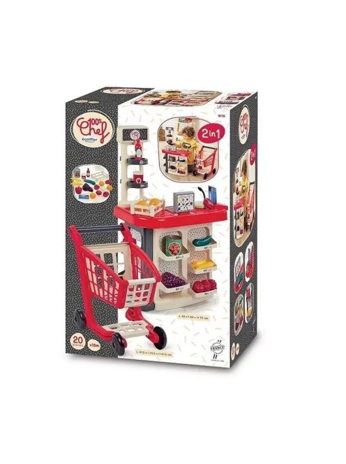 Супермаркет с количка за пазаруване, 72 х 48 х 29.5 см., Ecoiffier 3-in-1 Checkout, 7600001676