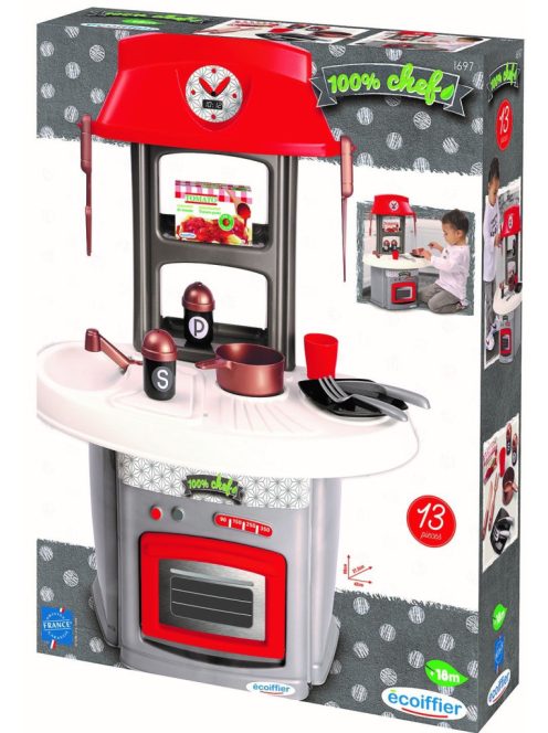 Детска кухня в Италиански стил с 13 аксесоари за готвене, 42х27,5х60 см, Ecoiffier Italian Kitchen, 18+ месеца