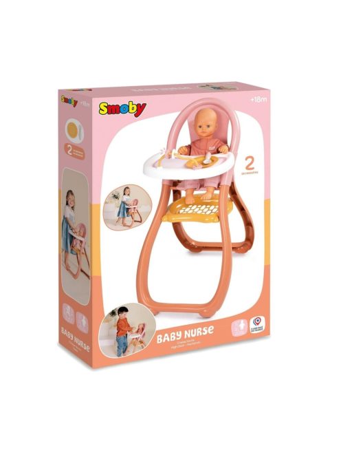 Детско столче за хранене на кукал-бебе с 2 аксесоара, 34 x 46 x 65 cm, Smoby Baby Nurse, 18+ месеца