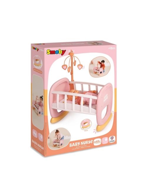 Детско креватче-люлка за кукла-бебе с височина 32 см, 47 x 28 x 59 cm, Smoby Baby Nurse, 18+ месеца
