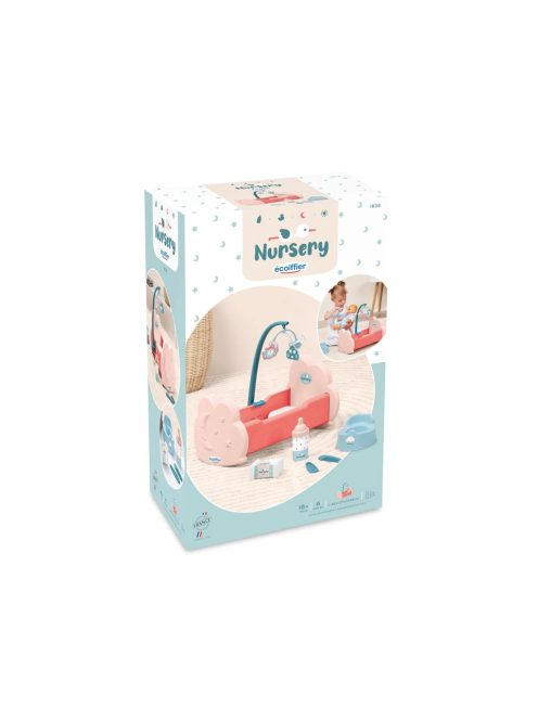 Комплект легло за бебе с аксесоари, 38.5 х 25 х 15 см, Ecoiffier Baby Bed with Accessories, 18+ месеца