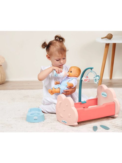 Комплект легло за бебе с аксесоари, 38.5 х 25 х 15 см, Ecoiffier Baby Bed with Accessories, 18+ месеца