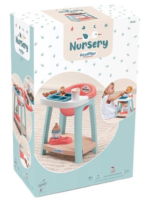 Детско столче за хранене на къкла-бебе, 7 части, 15 x 38.5 x 25 cm, Ecoiffier Baby High Chair, 18+ месеца