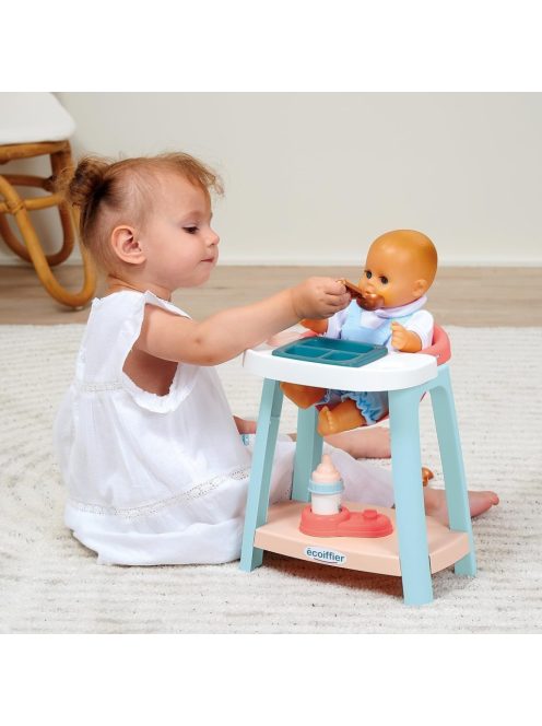Детско столче за хранене на къкла-бебе, 7 части, 15 x 38.5 x 25 cm, Ecoiffier Baby High Chair, 18+ месеца