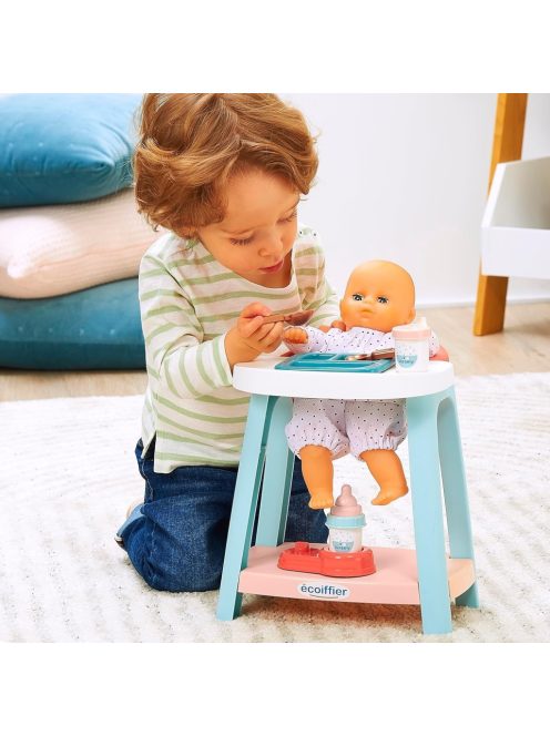 Детско столче за хранене на къкла-бебе, 7 части, 15 x 38.5 x 25 cm, Ecoiffier Baby High Chair, 18+ месеца