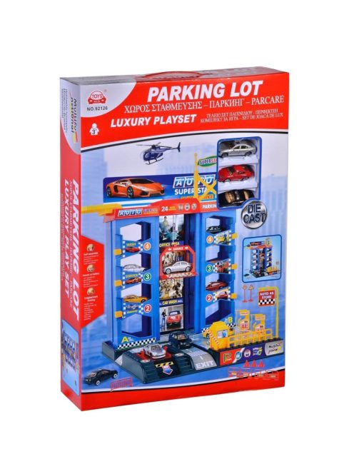 Детски паркинг - гараж на 4 нива и с 3 колички, Асансьор  и Бензиностанция, 50x10x30 cm, 3+ години