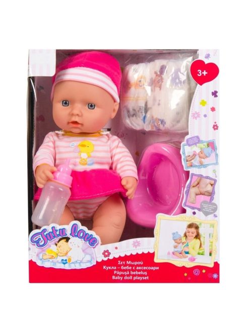 Детски комплект Пикаещо Бебе-Кукла (30см) с аксесоари, Гърне - Пампер - Шише, 24x9.5x16cm , 3+ години