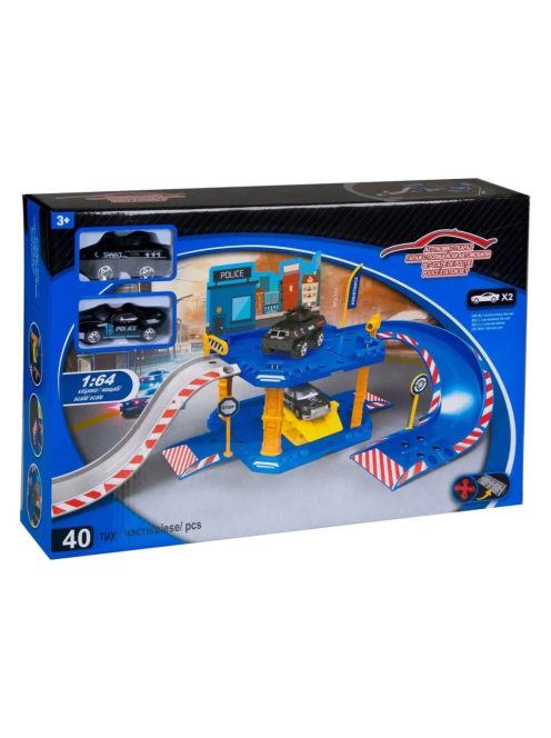 Детски паркинг - гараж на 2 нива и с 2 колички, 40 части,  Полицейска станция, 55x24x19 cm, 3+ години