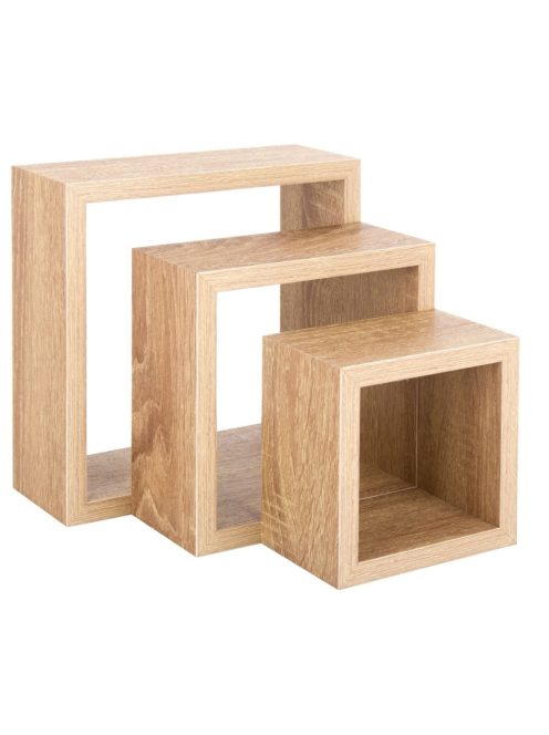 Комплект рафтове, Универсална етажерка за стена, 3 броя, MDF, Форма квадрат, До 3 кг.