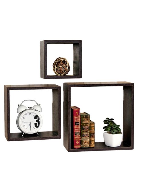 Комплект рафтове, Универсална етажерка за стена, 3 броя, MDF, Форма квадрат, До 3 кг.