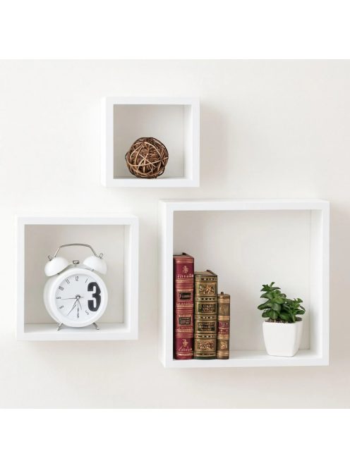 Комплект рафтове, Универсална етажерка за стена, 3 броя, MDF, Форма квадрат, До 3 кг.