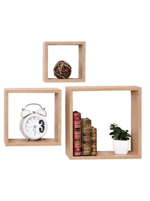 Комплект рафтове, Универсална етажерка за стена, 3 броя, MDF, Форма квадрат, До 3 кг.