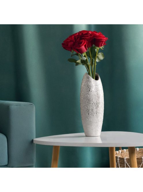 Декоративна керамична ваза, екрю, овална с вълнообразен ръб и клони, 10x25 см.