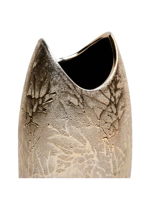 Декоративна керамична ваза, екрю, овална с вълнообразен ръб и клони, 10x25 см.