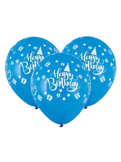 Комплект балони (20ч) Happy Birthday, Латекс златни надписи, Party balloon set, 23 cm, Син