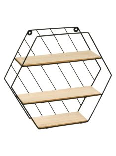   Комплект универсален рафт за стена, Форма Шестоъгълна, Метал и дърво, 29x10.5x25.5 cm