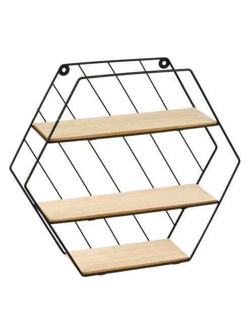 Комплект универсален рафт за стена, Форма Шестоъгълна, Метал и дърво, 29x10.5x25.5 cm