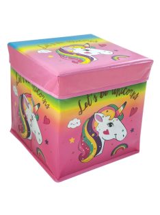   Кутия за съхранение - табуретка с капак Еднорог, Unicorn, 30х30х30 см