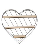 Универсален рафт за стена, Форма Сърце, 3 нива, Метал и дърво, 33.5 х 9.5 х 32 cm