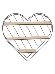   Универсален рафт за стена, Форма Сърце, 3 нива, Метал и дърво, 33.5 х 9.5 х 32 cm