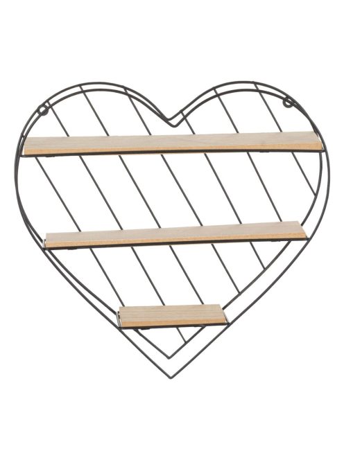 Универсален рафт за стена, Форма Сърце, 3 нива, Метал и дърво, 33.5 х 9.5 х 32 cm