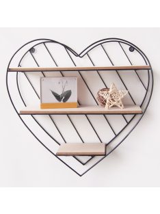   Универсален рафт за стена, Форма Сърце, 3 нива, Метал и дърво, 33.5 х 9.5 х 32 cm