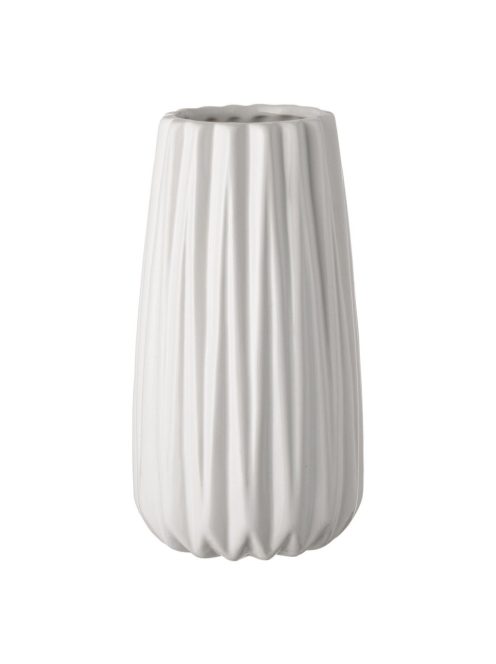 Декоративна ваза Керамична бяла с релефни вертикални ивици, 12x19 cm