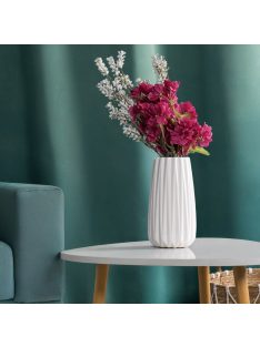   Декоративна ваза Керамична бяла с релефни вертикални ивици, 12x19 cm