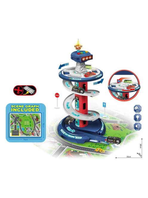 Детски паркинг - гараж на 3 нива и с 3 колички, Звук и светлини , 26 части, 37.5x8.5x51 cm, 3+ години