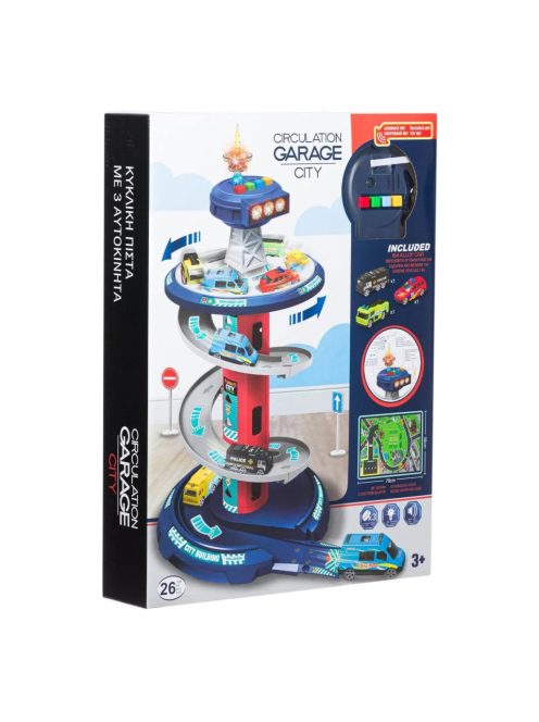 Детски паркинг - гараж на 3 нива и с 3 колички, Звук и светлини , 26 части, 37.5x8.5x51 cm, 3+ години