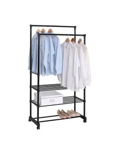   Плъзгаща се закачалка за дрехи с  2 стойки и рафтове, 78.5x39x165см