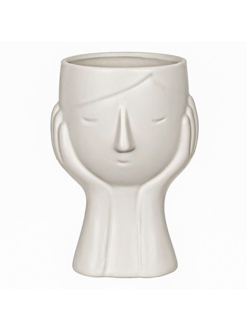 Декоративна керамична ваза – кашпа с дизайн на момиче, в бяло, 13.5x13x20 см – 1 л